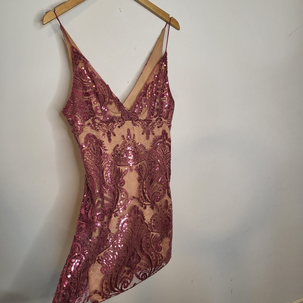 Free People Rose Gold Sequin Slip Dress